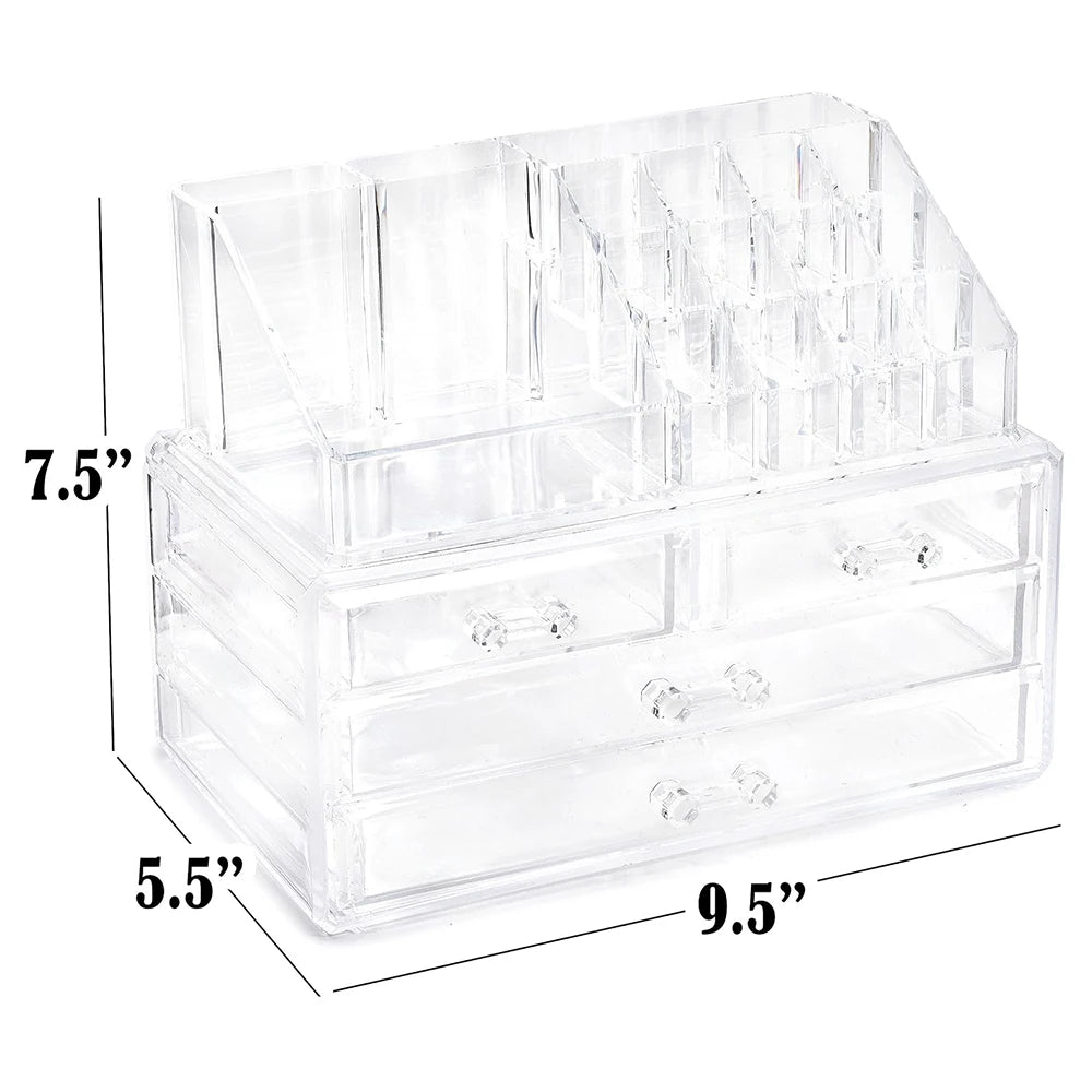 Clear Makeup Organizer16 Compartment Cosmetic and Jewelry Holder, 4-Drawer Vanity Storage