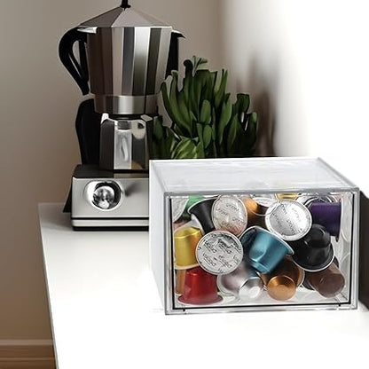Clear Drawer, Arclic Box, Makeup Organizer Container, 6,5" Storage Drawer for Bathroom Dresser Vainty, Tissue Dryer Sheet Holder Disposable Face Towels Organizer, Light Gray