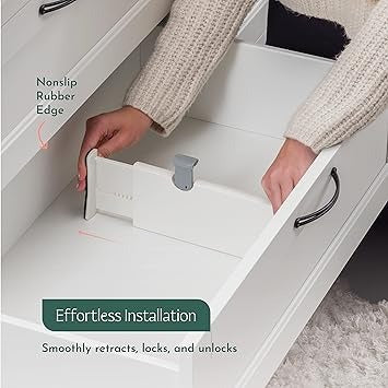 Adjustable Drawer Dividers [Set of 5] Adjustable Length 11" - 17" Drawer Organizers, Locks in Place, Easy-Assemble, Secured