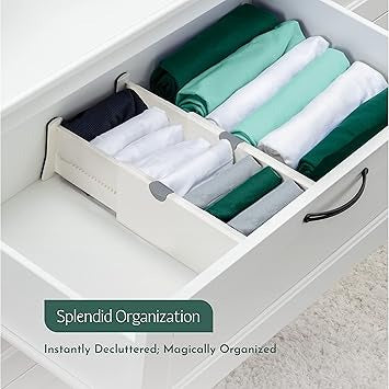 Adjustable Drawer Dividers [Set of 5] Adjustable Length 11" - 17" Drawer Organizers, Locks in Place, Easy-Assemble, Secured
