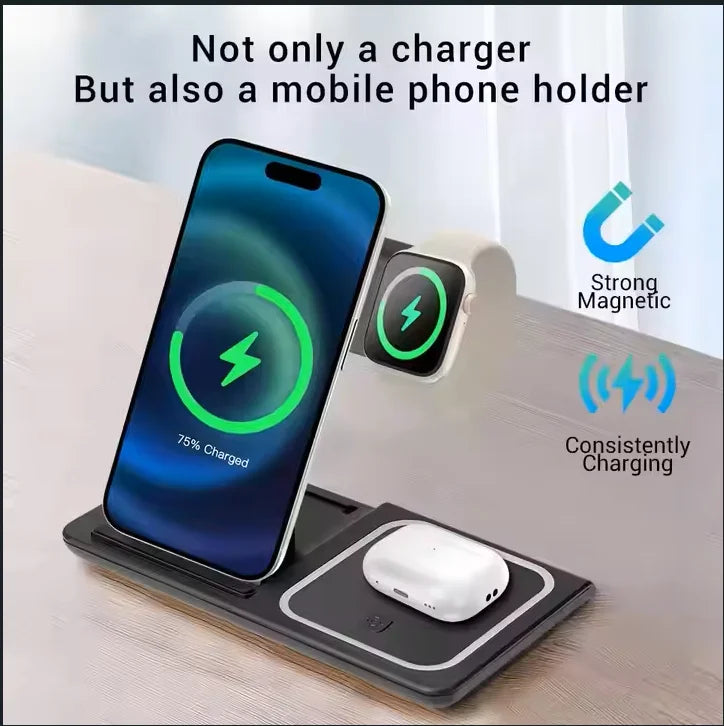 Best Selling Product Foldable 3 In1 Travel Wireless Charger Dock 15W Magnetic Wireless Charger Stand With Light for iphone X455