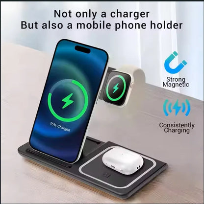 Best Selling Product Foldable 3 In1 Travel Wireless Charger Dock 15W Magnetic Wireless Charger Stand With Light for iphone X455