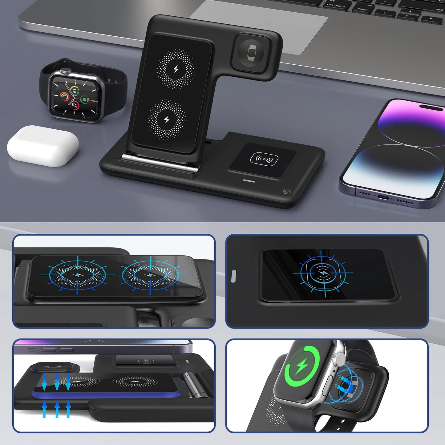 Produtos Vencedores Fast Charging 3-in-1 Cub for Phone Watch Earphones with Magnetic Holder 15W Foldable Wireless Charger Stand