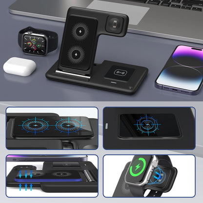 Produtos Vencedores Fast Charging 3-in-1 Cub for Phone Watch Earphones with Magnetic Holder 15W Foldable Wireless Charger Stand