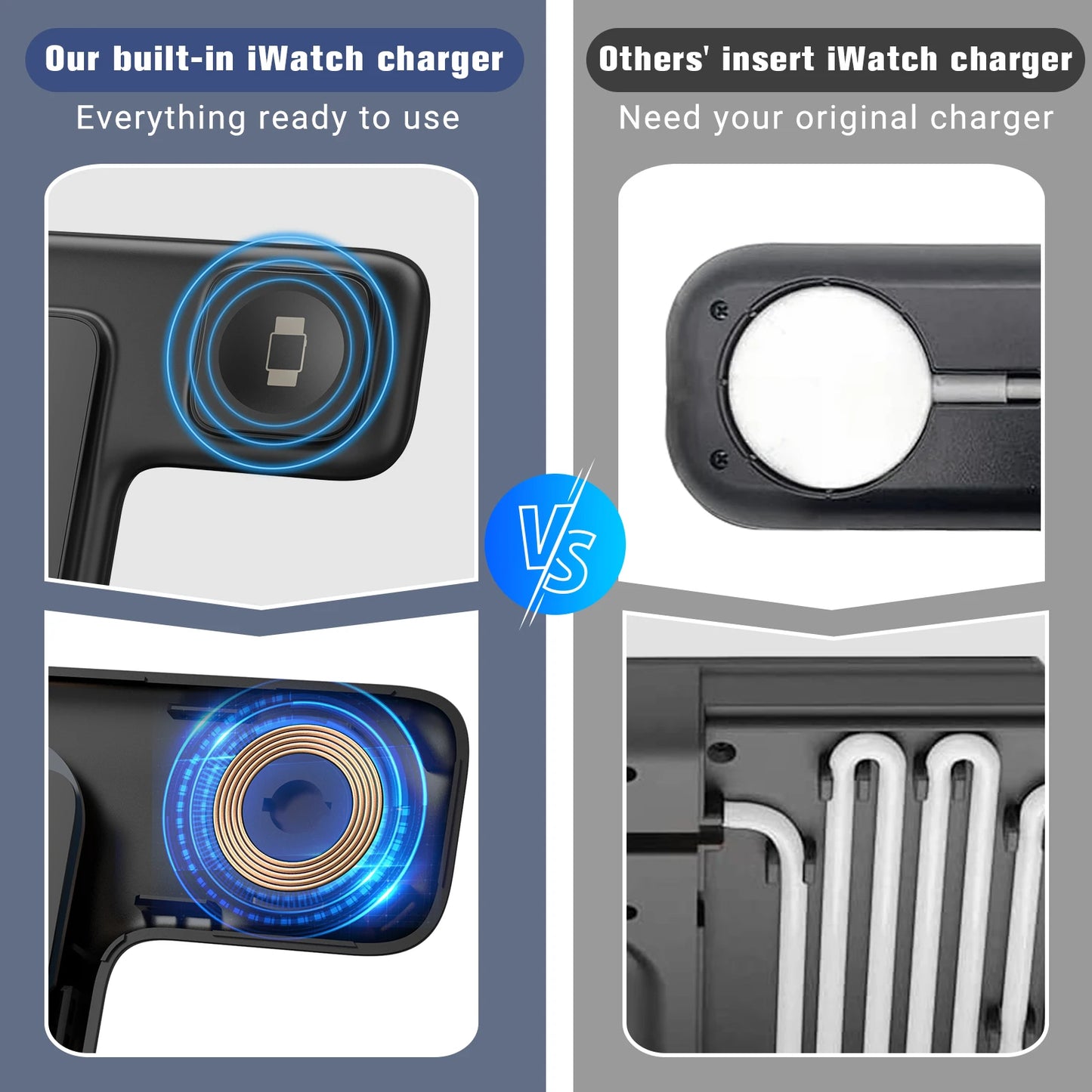 Produtos Vencedores Fast Charging 3-in-1 Cub for Phone Watch Earphones with Magnetic Holder 15W Foldable Wireless Charger Stand