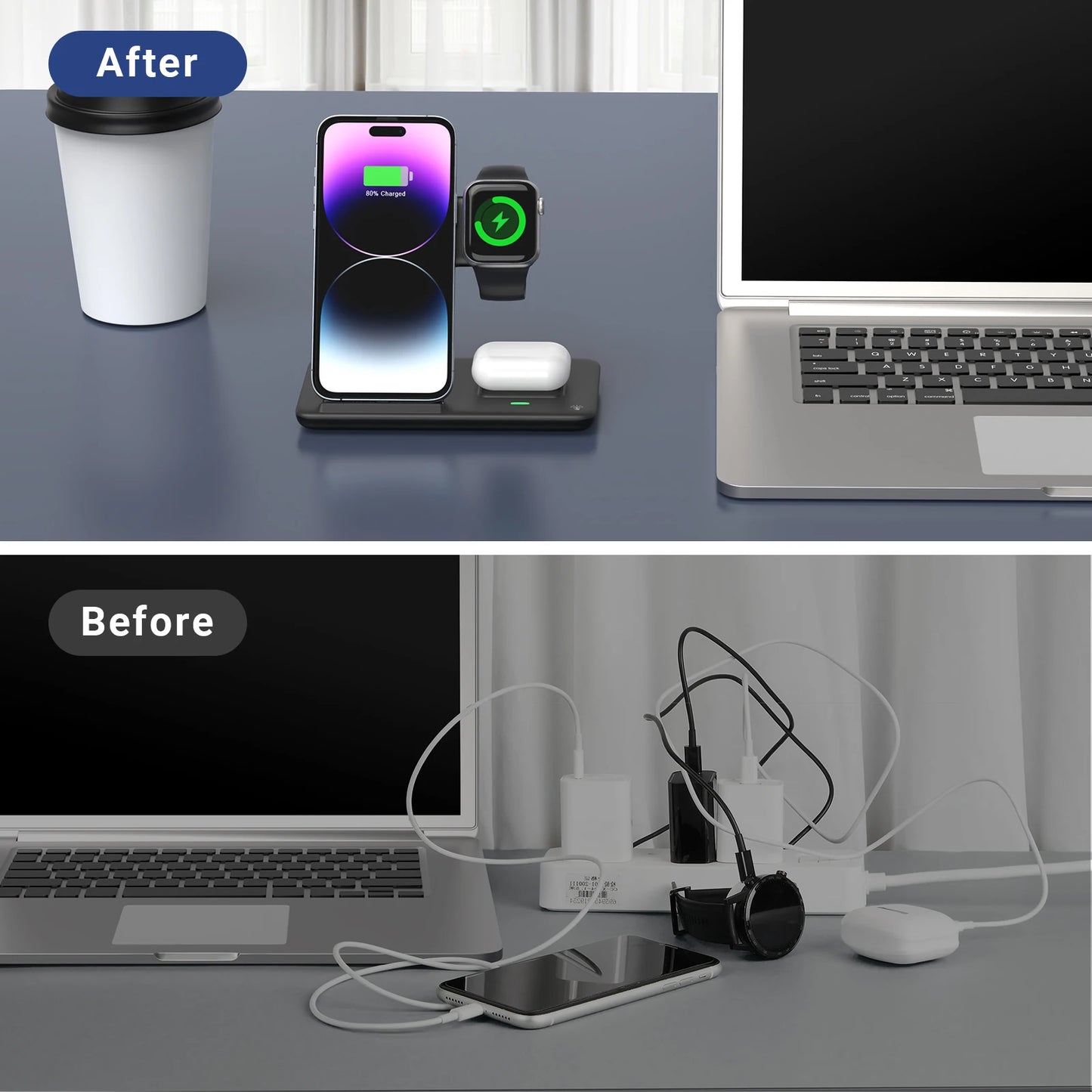 Produtos Vencedores Fast Charging 3-in-1 Cub for Phone Watch Earphones with Magnetic Holder 15W Foldable Wireless Charger Stand