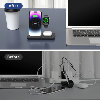 Produtos Vencedores Fast Charging 3-in-1 Cub for Phone Watch Earphones with Magnetic Holder 15W Foldable Wireless Charger Stand