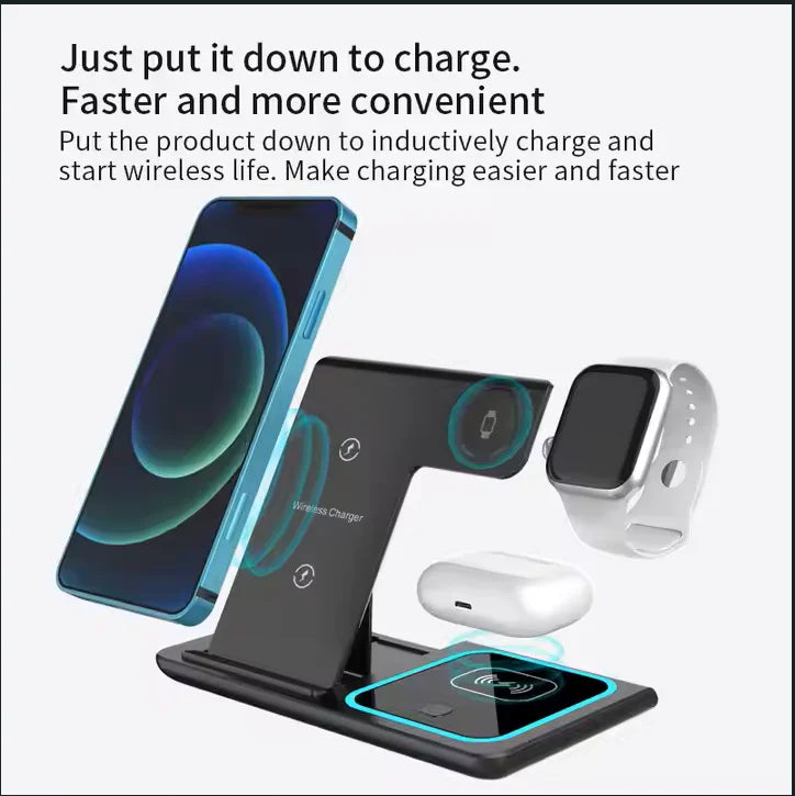 Best Selling Product Foldable 3 In1 Travel Wireless Charger Dock 15W Magnetic Wireless Charger Stand With Light for iphone X455