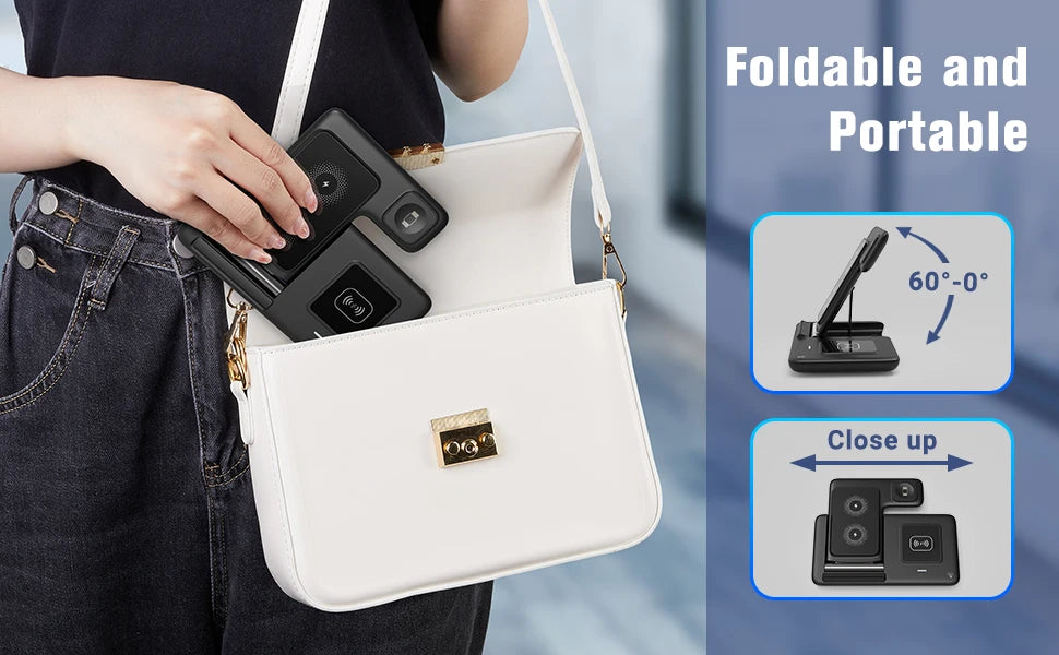 Produtos Vencedores Fast Charging 3-in-1 Cub for Phone Watch Earphones with Magnetic Holder 15W Foldable Wireless Charger Stand