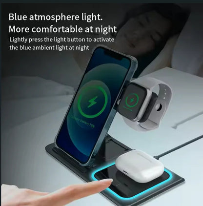 Best Selling Product Foldable 3 In1 Travel Wireless Charger Dock 15W Magnetic Wireless Charger Stand With Light for iphone X455