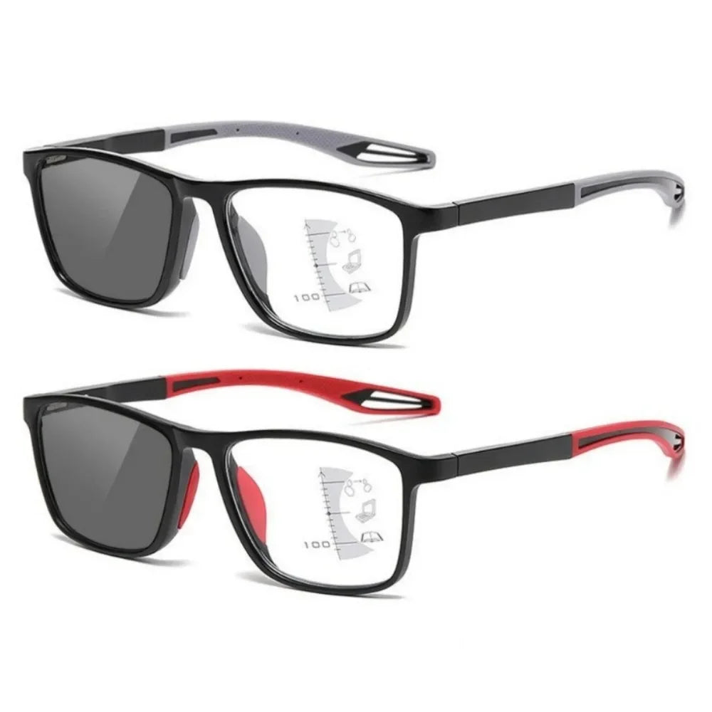 Men Multifocal Photochromic Reading Glasses Look Far and Near Eyeglasses Unisex Sport TR90 Frame Anti Blue Light Grade Eyewear