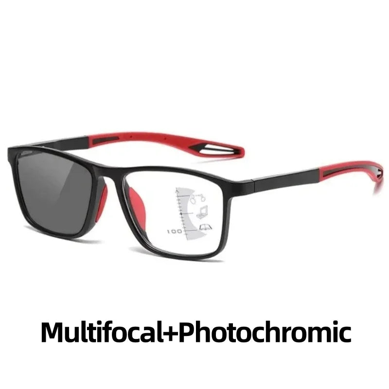 Men Multifocal Photochromic Reading Glasses Look Far and Near Eyeglasses Unisex Sport TR90 Frame Anti Blue Light Grade Eyewear