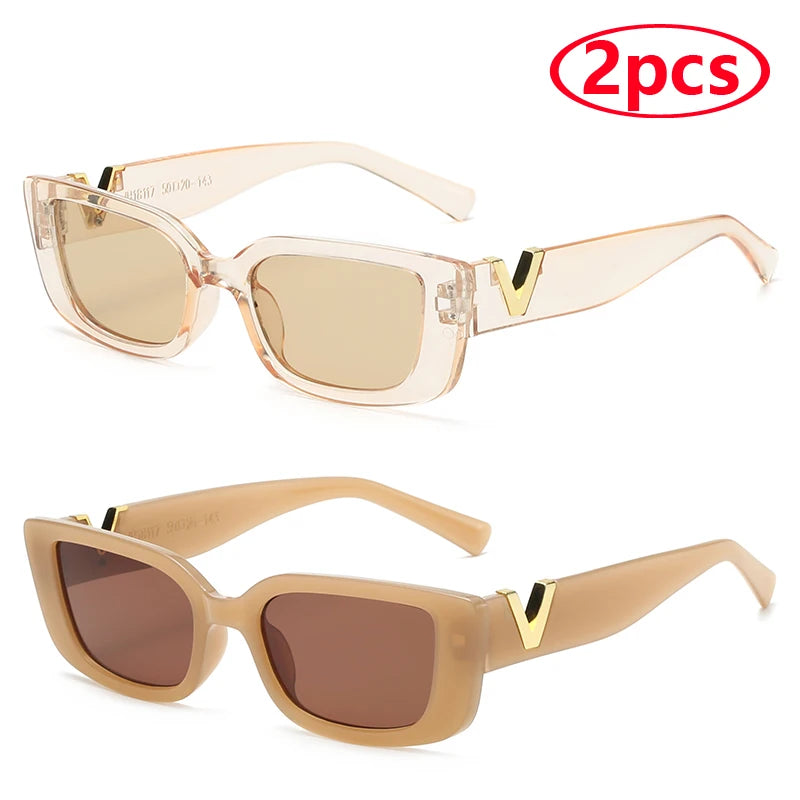 1/2PCS Fashion Rectangle Sunglasses Women Luxury Brand Vintage Small Frame Sun Glasses Ladies Classic Black UV400 Eyeglasses