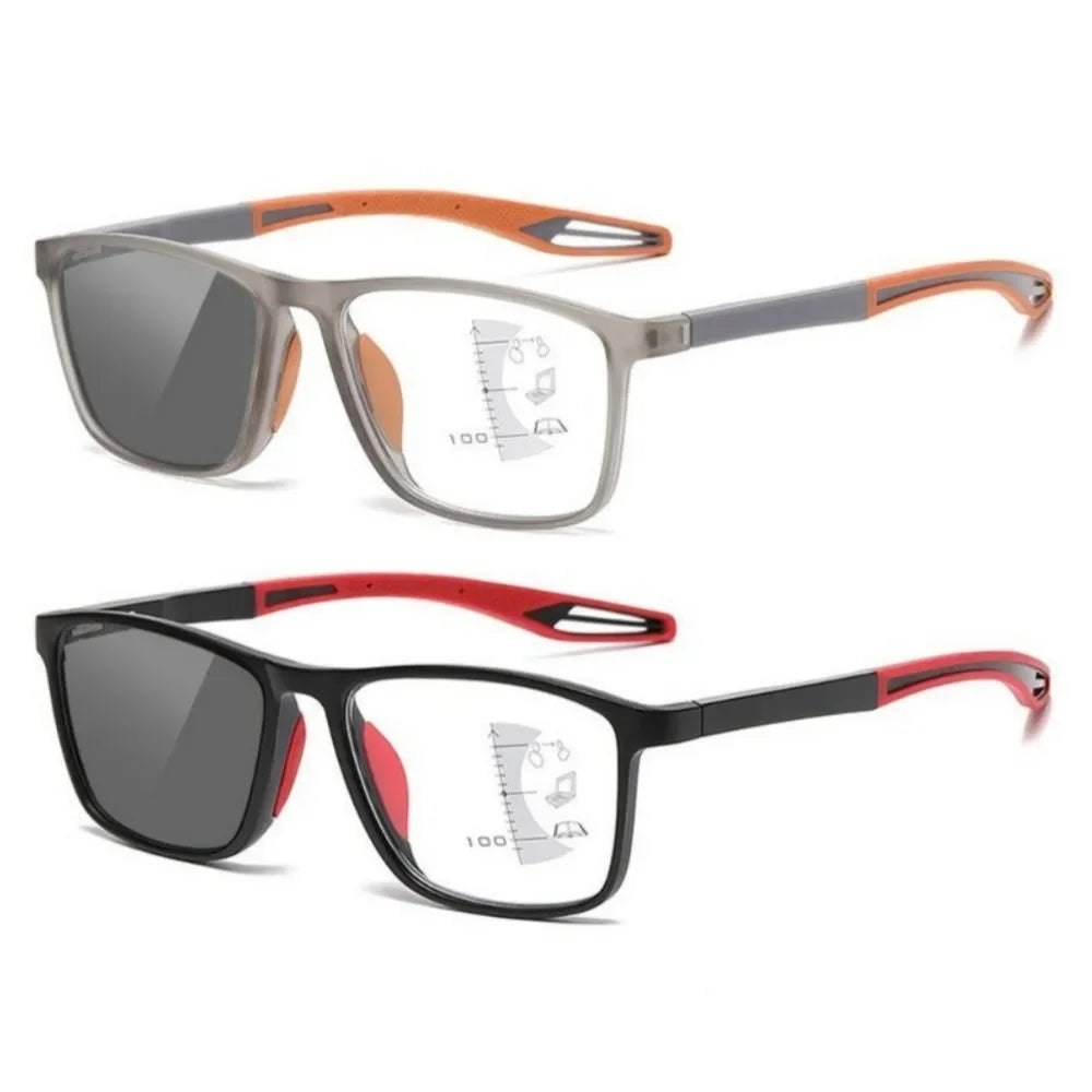 Men Multifocal Photochromic Reading Glasses Look Far and Near Eyeglasses Unisex Sport TR90 Frame Anti Blue Light Grade Eyewear