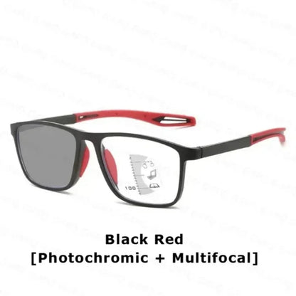 Men Multifocal Photochromic Reading Glasses Look Far and Near Eyeglasses Unisex Sport TR90 Frame Anti Blue Light Grade Eyewear