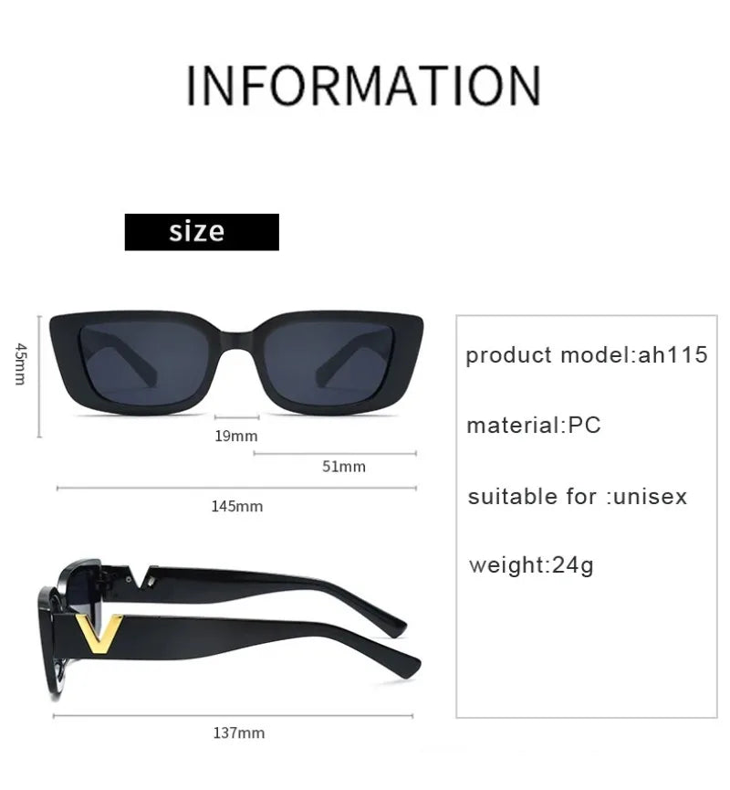 1/2PCS Fashion Rectangle Sunglasses Women Luxury Brand Vintage Small Frame Sun Glasses Ladies Classic Black UV400 Eyeglasses