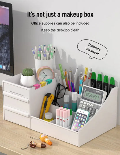 1pc White Drawer Makeup Storage Box Plastic Organizer for Cosmetics Skin Care Dressing Table Desktop Dormitory