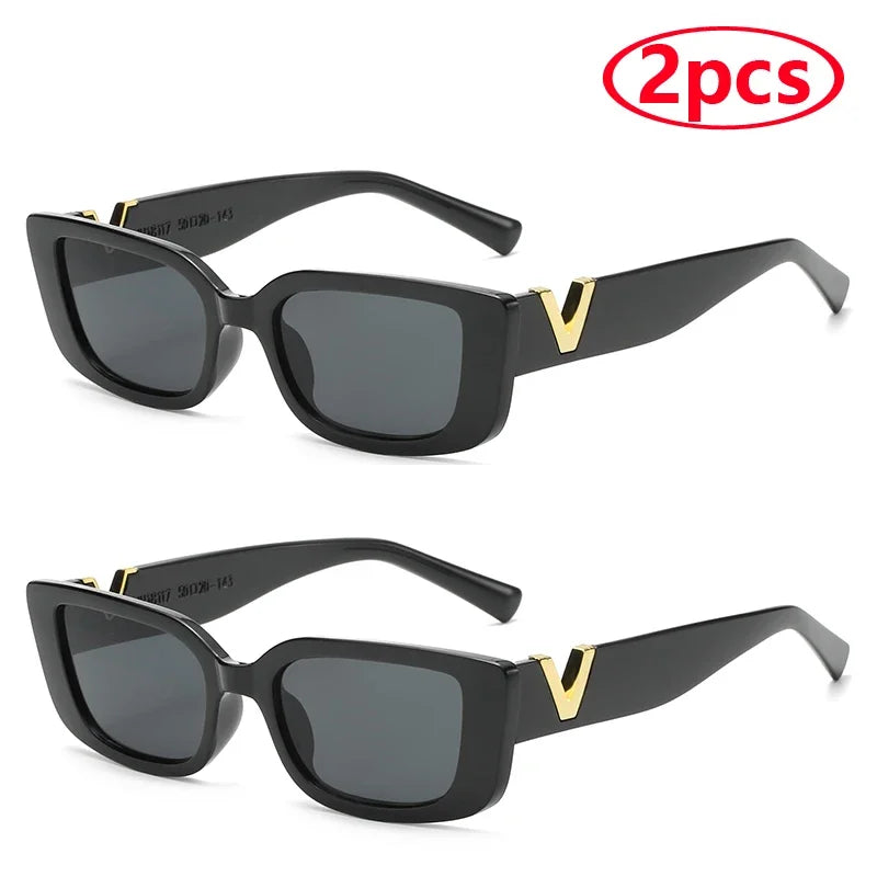 1/2PCS Fashion Rectangle Sunglasses Women Luxury Brand Vintage Small Frame Sun Glasses Ladies Classic Black UV400 Eyeglasses