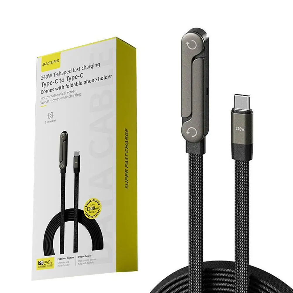240W 2-in-1 Fast Charging Cable For Apple Data Cable Folding Stand For IPhone17 Mobile Phones Tablets