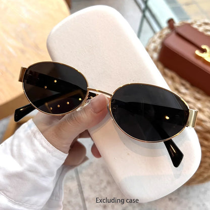 Oval sunglasses for women men trendy metal frame sun glasses classic shades