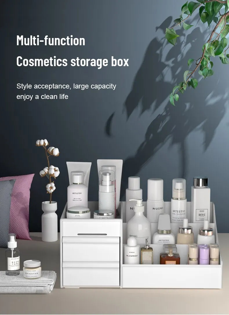 1pc White Drawer Makeup Storage Box Plastic Organizer for Cosmetics Skin Care Dressing Table Desktop Dormitory