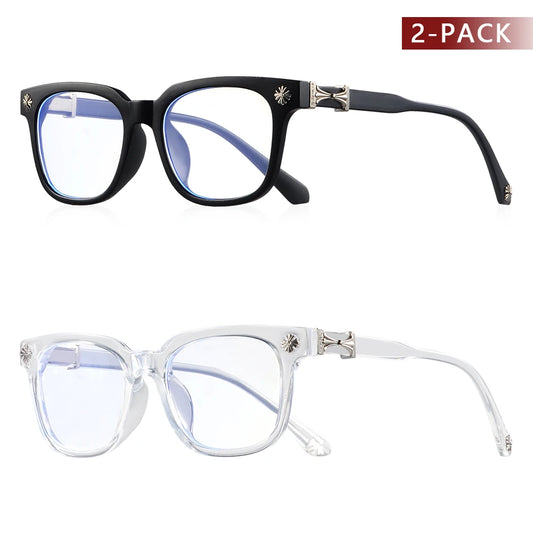 CRIXALIS 2Pcs Square Anti Blue Light Glasses For Men And Women Black & Transparent Frame Unisex Computer Wearing Women Glasses