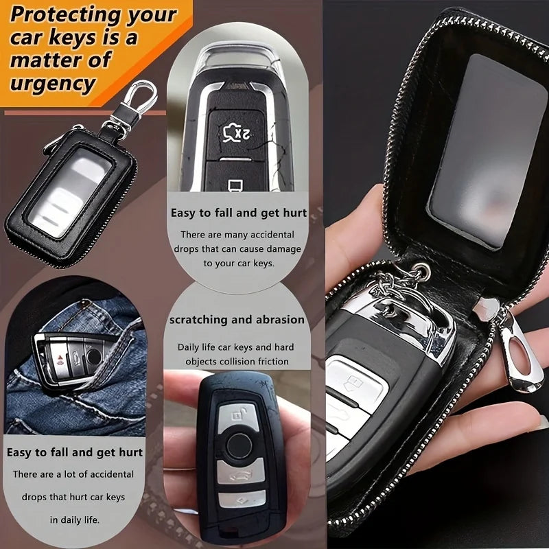 Car Key Fob Case Leather Car Smart Key fob Holder Car Remote Keychain Bag Universal