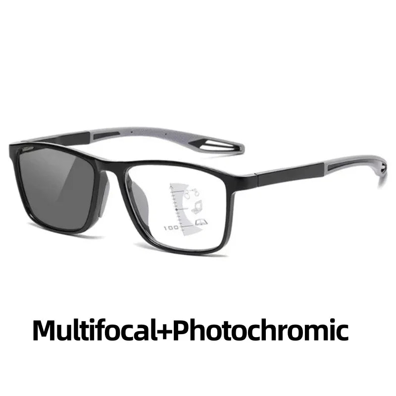 Men Multifocal Photochromic Reading Glasses Look Far and Near Eyeglasses Unisex Sport TR90 Frame Anti Blue Light Grade Eyewear