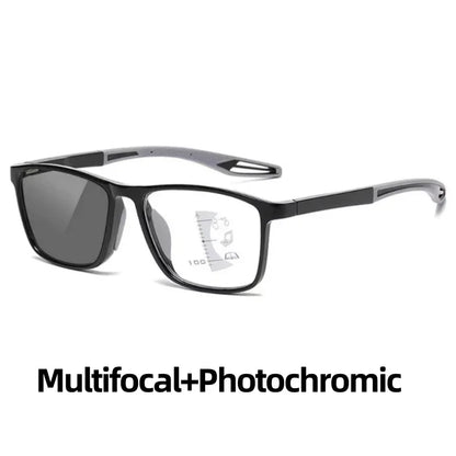 Men Multifocal Photochromic Reading Glasses Look Far and Near Eyeglasses Unisex Sport TR90 Frame Anti Blue Light Grade Eyewear