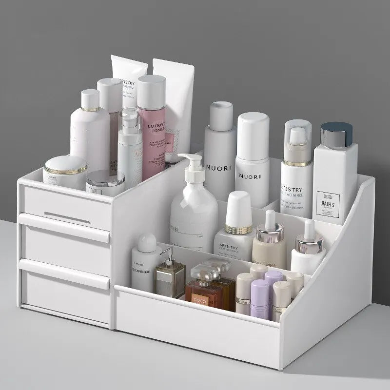 1pc White Drawer Makeup Storage Box Plastic Organizer for Cosmetics Skin Care Dressing Table Desktop Dormitory