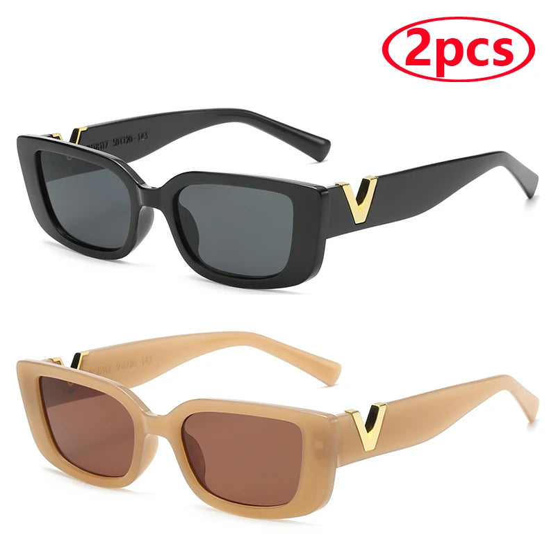 1/2PCS Fashion Rectangle Sunglasses Women Luxury Brand Vintage Small Frame Sun Glasses Ladies Classic Black UV400 Eyeglasses