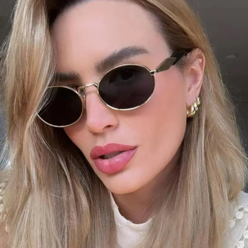 New Women Oval Personality Sunglasses Luxury Brand Small Frame Ladies Outdoor Eyewear Summer Sun Protection Sun Glasses UV400
