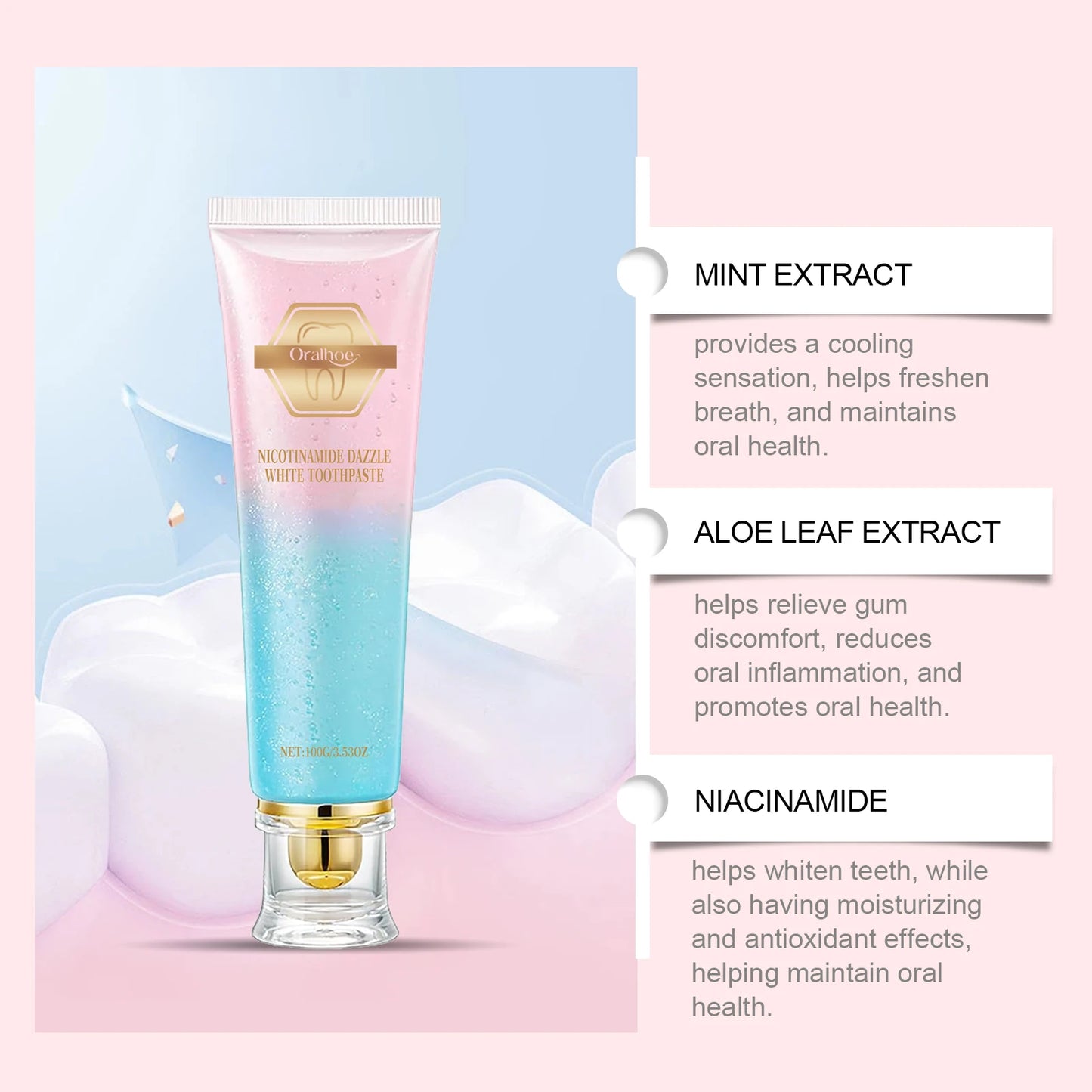 Niacinamide Whitening Toothpaste Dental Stains Removing Prevent Bad Breath Oral Cleaning Refreshing Reduces Plaque Toothpaste