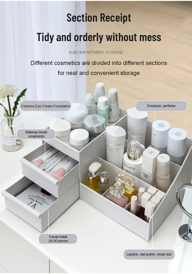 1pc White Drawer Makeup Storage Box Plastic Organizer for Cosmetics Skin Care Dressing Table Desktop Dormitory