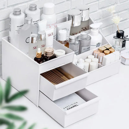 1pc White Drawer Makeup Storage Box Plastic Organizer for Cosmetics Skin Care Dressing Table Desktop Dormitory