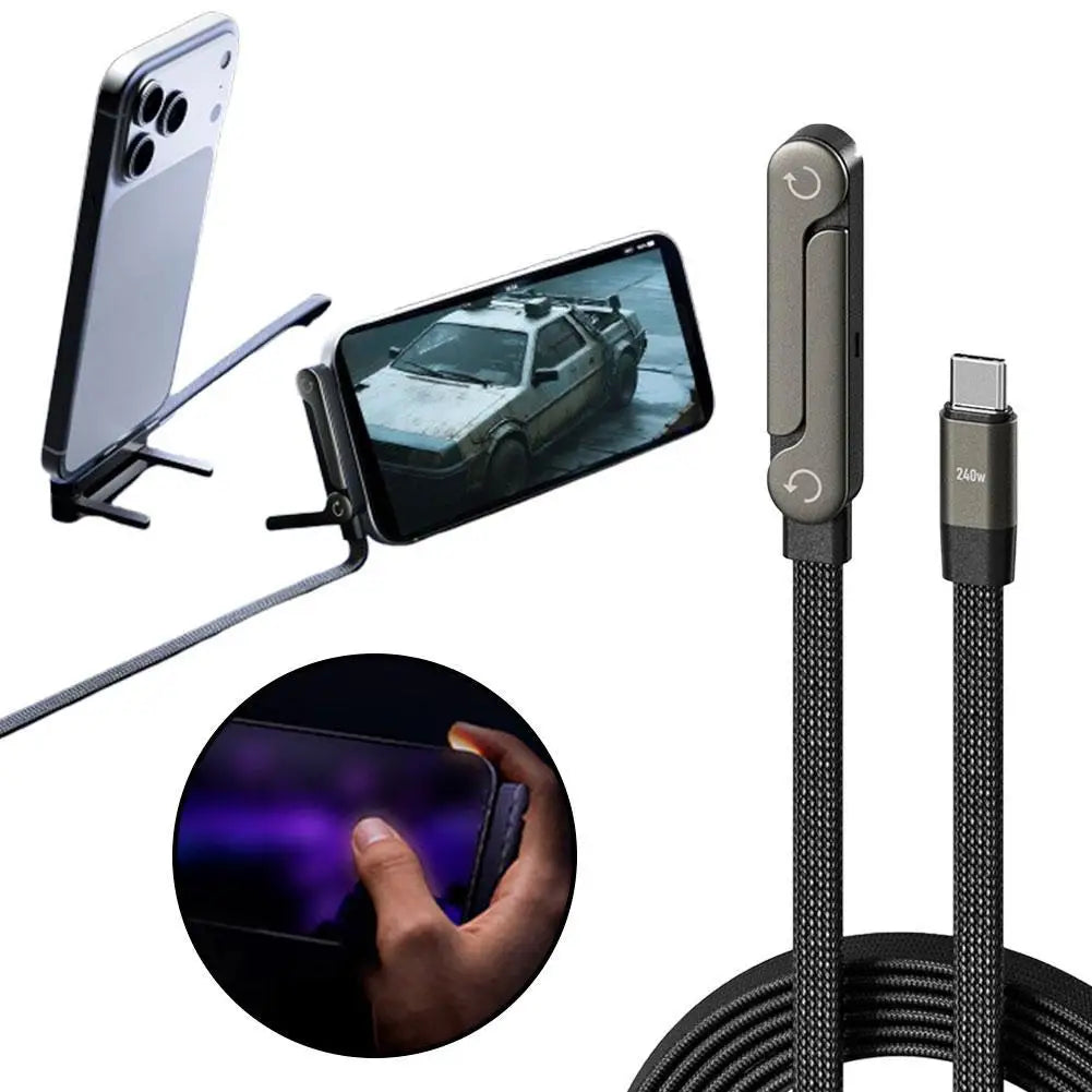 240W 2-in-1 Fast Charging Cable For Apple Data Cable Folding Stand For IPhone17 Mobile Phones Tablets