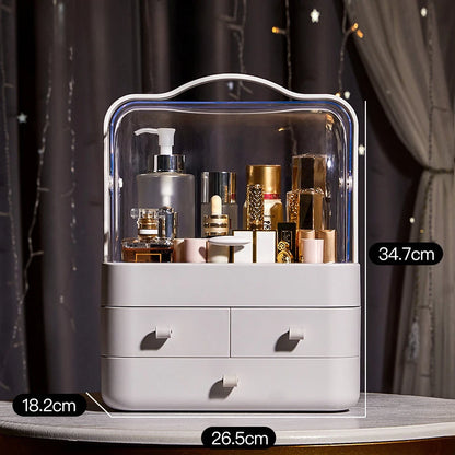 1pc Cosmetics Receiving Box Dust-Proof Desktop Makeup Organizer with Drawer for Skin Care Products Household Storage Box Shelf