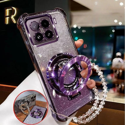 Crystal Bracelet Magnetic Stand Phone Case For Xiaomi 15T 14T Pro 13T 12T 11 Lite 15 12X 12S 17 Pro Max Glitter Shockproof Cover
