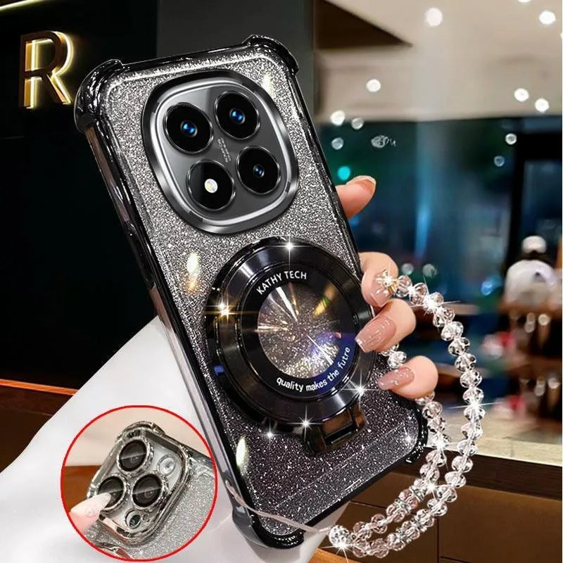 Crystal Bracelet Magnetic Stand Phone Case For Xiaomi 15T 14T Pro 13T 12T 11 Lite 15 12X 12S 17 Pro Max Glitter Shockproof Cover