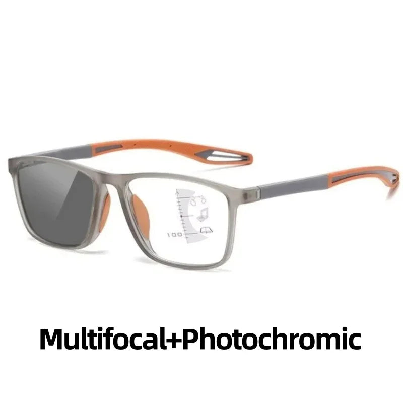 Men Multifocal Photochromic Reading Glasses Look Far and Near Eyeglasses Unisex Sport TR90 Frame Anti Blue Light Grade Eyewear