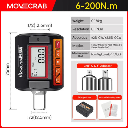 MoveCrab Digital Torque Adapter 1/2"Drive Include Adapters for 3/8" and 1/4" Electronic Torque Wrench Bike Set Car Repair Bike
