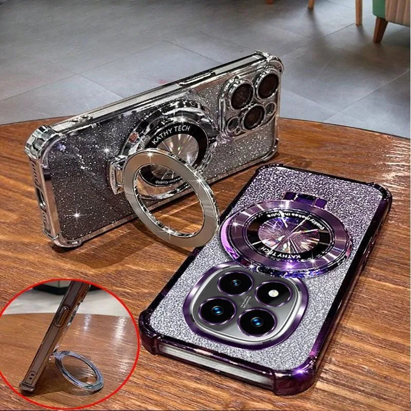 Crystal Bracelet Magnetic Stand Phone Case For Xiaomi 15T 14T Pro 13T 12T 11 Lite 15 12X 12S 17 Pro Max Glitter Shockproof Cover