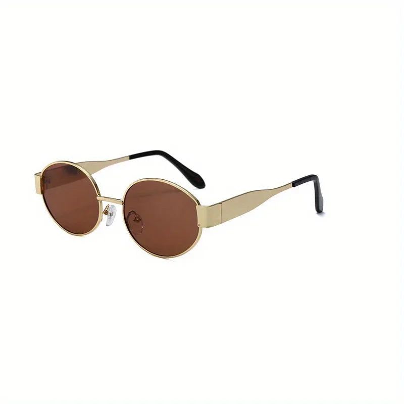 Oval sunglasses for women men trendy metal frame sun glasses classic shades