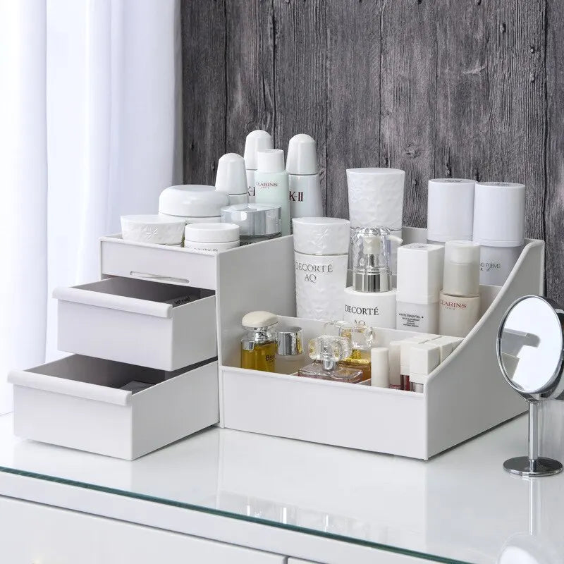 1pc White Drawer Makeup Storage Box Plastic Organizer for Cosmetics Skin Care Dressing Table Desktop Dormitory