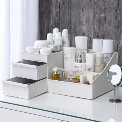 1pc White Drawer Makeup Storage Box Plastic Organizer for Cosmetics Skin Care Dressing Table Desktop Dormitory