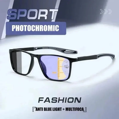Men Multifocal Photochromic Reading Glasses Look Far and Near Eyeglasses Unisex Sport TR90 Frame Anti Blue Light Grade Eyewear