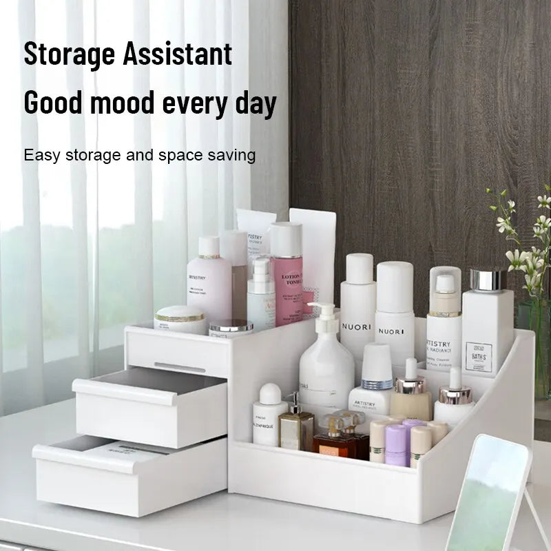 1pc White Drawer Makeup Storage Box Plastic Organizer for Cosmetics Skin Care Dressing Table Desktop Dormitory